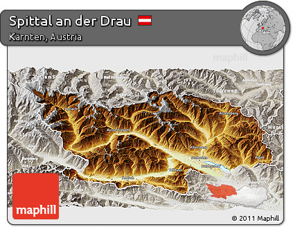 Physical 3D Map of Spittal An Der Drau, lighten, semi-desaturated
