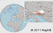 Gray Location Map of Spittal an der Drau, highlighted country, highlighted parent region, within the entire country, hill shading