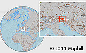 Gray Location Map of Spittal an der Drau, highlighted parent region, hill shading