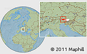 Savanna Style Location Map of Spittal an der Drau, highlighted parent region, hill shading