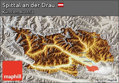 Physical Map of Spittal An Der Drau, lighten, semi-desaturated