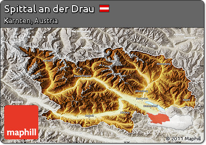 Physical Map of Spittal An Der Drau, lighten, semi-desaturated