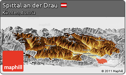Physical Panoramic Map of Spittal An Der Drau, lighten, desaturated
