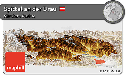 Physical Panoramic Map of Spittal An Der Drau, lighten