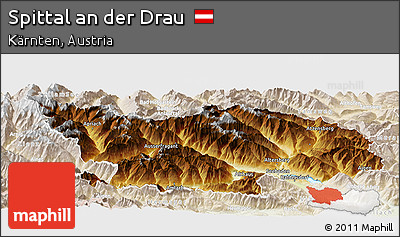 Physical Panoramic Map of Spittal An Der Drau, lighten