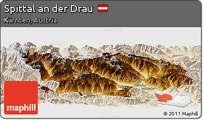 Physical Panoramic Map of Spittal An Der Drau, lighten