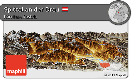Physical Panoramic Map of Spittal An Der Drau, semi-desaturated