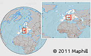 Gray Location Map of Austria, highlighted continent, within the entire continent, hill shading