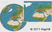 Satellite Location Map of Austria, within the entire continent