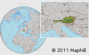 Satellite Location Map of Austria, gray outside