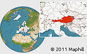 Satellite Location Map of Austria, highlighted continent