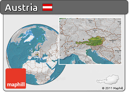 Satellite Location Map of Austria, lighten, desaturated, land only