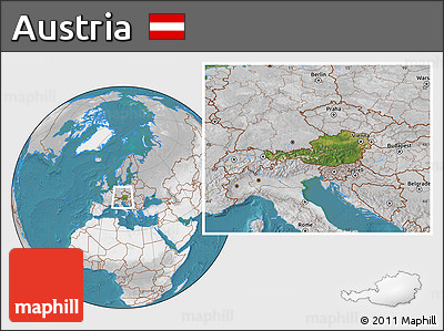 Satellite Location Map of Austria, lighten, desaturated, land only