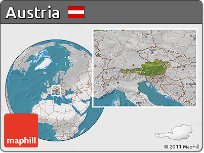 Satellite Location Map of Austria, lighten, desaturated, land only