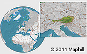 Satellite Location Map of Austria, lighten, desaturated, land only