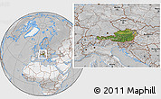 Satellite Location Map of Austria, lighten, desaturated