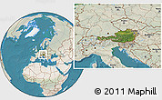 Satellite Location Map of Austria, lighten, land only