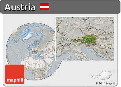 Satellite Location Map of Austria, lighten, semi-desaturated