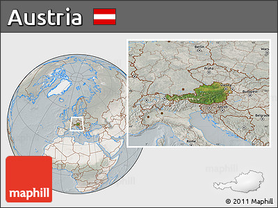 Satellite Location Map of Austria, lighten, semi-desaturated