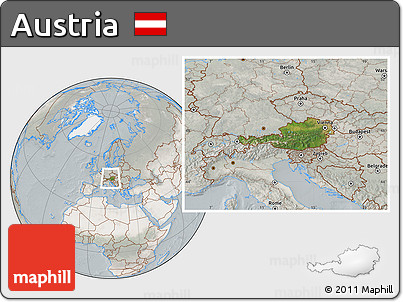 Satellite Location Map of Austria, lighten, semi-desaturated