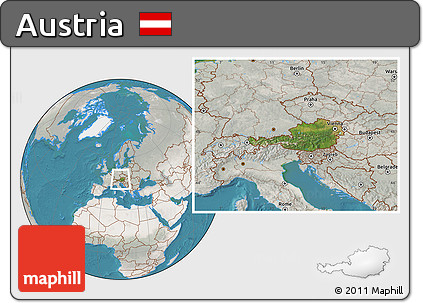 Satellite Location Map of Austria, lighten, semi-desaturated, land only