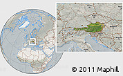 Satellite Location Map of Austria, lighten, semi-desaturated