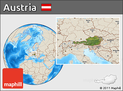 Satellite Location Map of Austria, shaded relief outside