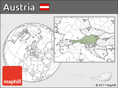 Savanna Style Location Map of Austria, blank outside, hill shading inside