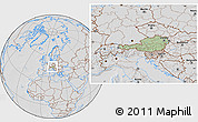 Savanna Style Location Map of Austria, lighten, desaturated, hill shading