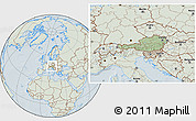 Savanna Style Location Map of Austria, lighten, hill shading