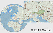 Savanna Style Location Map of Austria, lighten, land only, hill shading