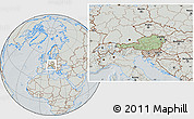 Savanna Style Location Map of Austria, lighten, semi-desaturated, hill shading