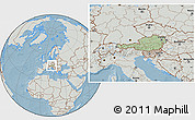 Savanna Style Location Map of Austria, lighten, semi-desaturated, land only, hill shading