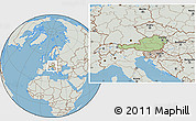 Savanna Style Location Map of Austria, lighten, semi-desaturated, land only