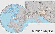 Shaded Relief Location Map of Austria, gray outside