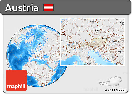 Shaded Relief Location Map of Austria, lighten, desaturated, land only