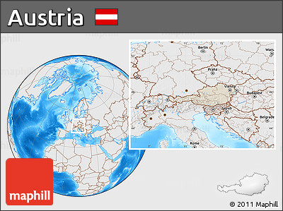 Shaded Relief Location Map of Austria, lighten, desaturated, land only
