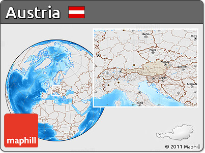 Shaded Relief Location Map of Austria, lighten, desaturated, land only