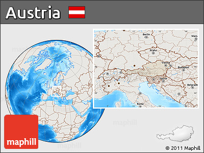 Shaded Relief Location Map of Austria, lighten, land only