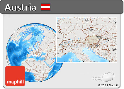Shaded Relief Location Map of Austria, lighten, semi-desaturated, land only