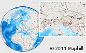 Shaded Relief Location Map of Austria, lighten, semi-desaturated, land only