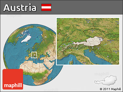 Shaded Relief Location Map of Austria, satellite outside