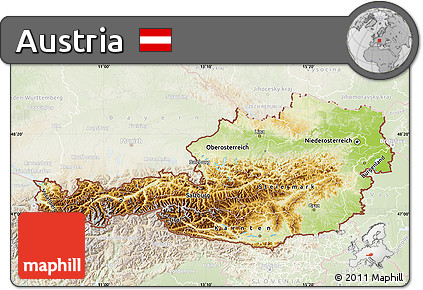 Physical Map of Austria, lighten