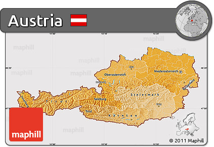 Political Shades Map of Austria, cropped outside