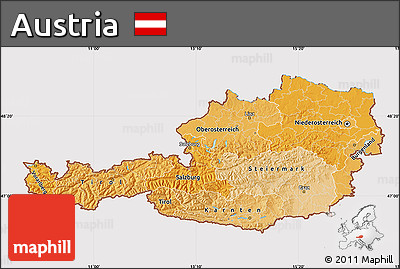 Political Shades Map of Austria, cropped outside