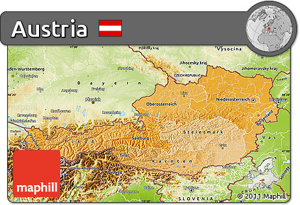 Political Shades Map of Austria, physical outside