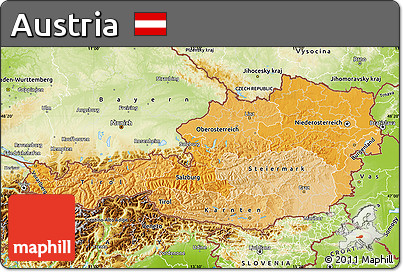 Political Shades Map of Austria, physical outside