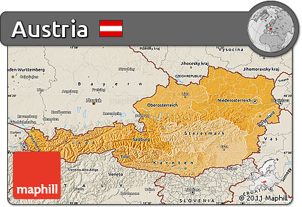 Political Shades Map of Austria, shaded relief outside