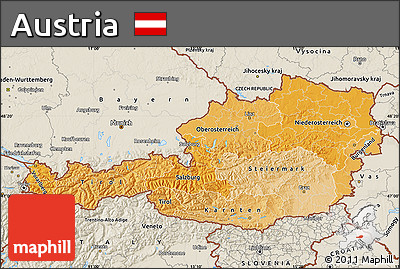 Political Shades Map of Austria, shaded relief outside