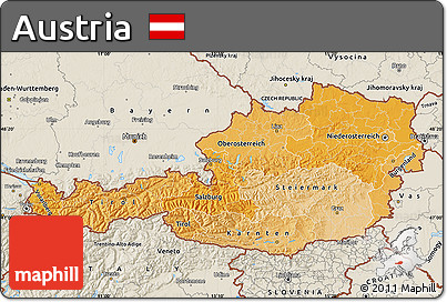 Political Shades Map of Austria, shaded relief outside
